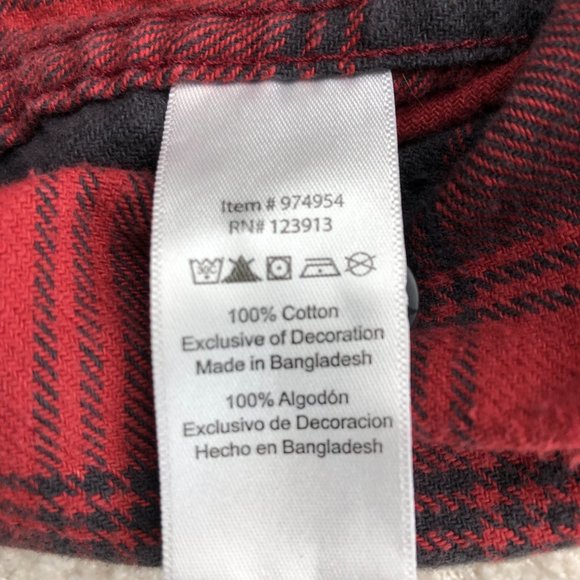 JACHS Mens Long Sleeve Button Down Flannel Shirt Red Black Plaid Pattern Medium - Picture 7 of 8